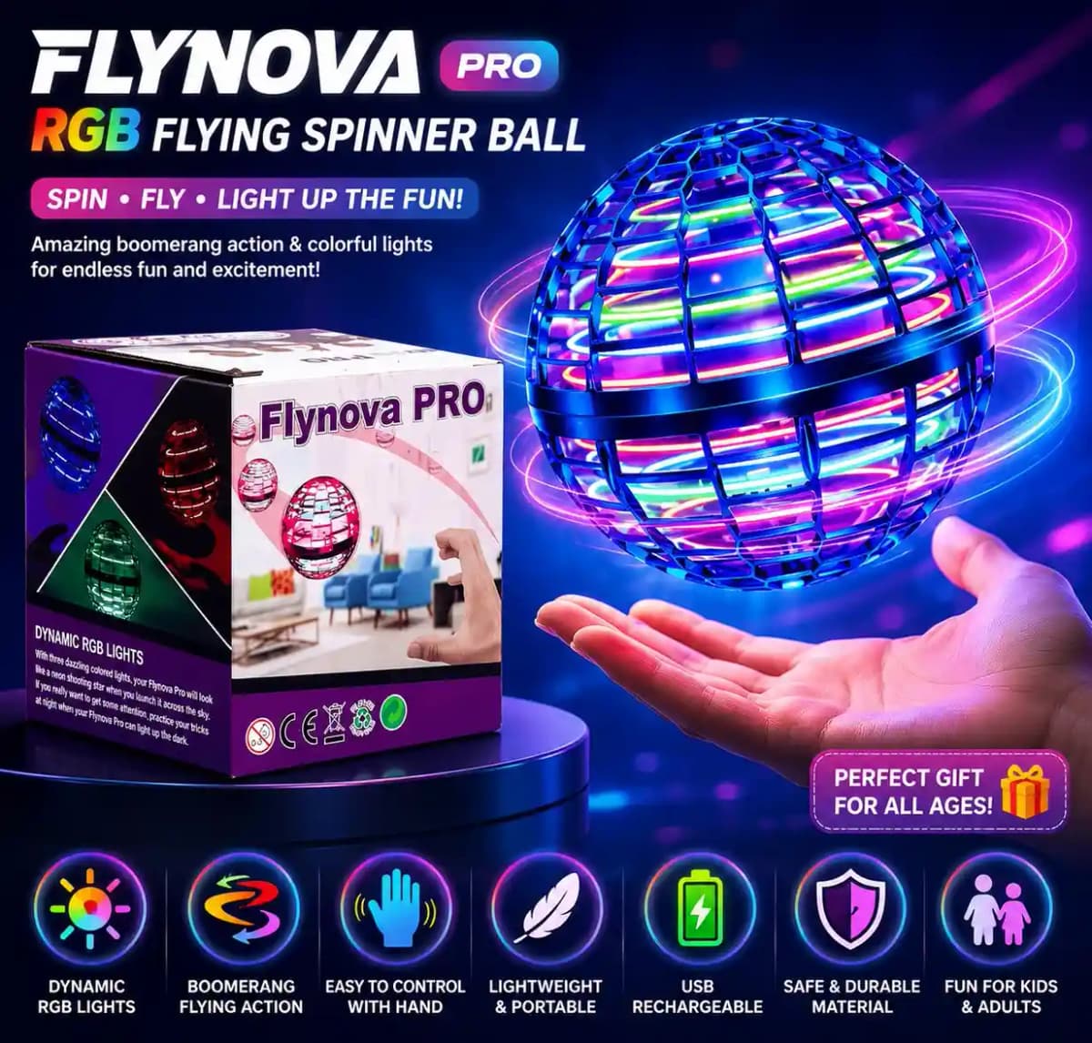 FlyNova Pro RGB Flying Spinner Ball Toy