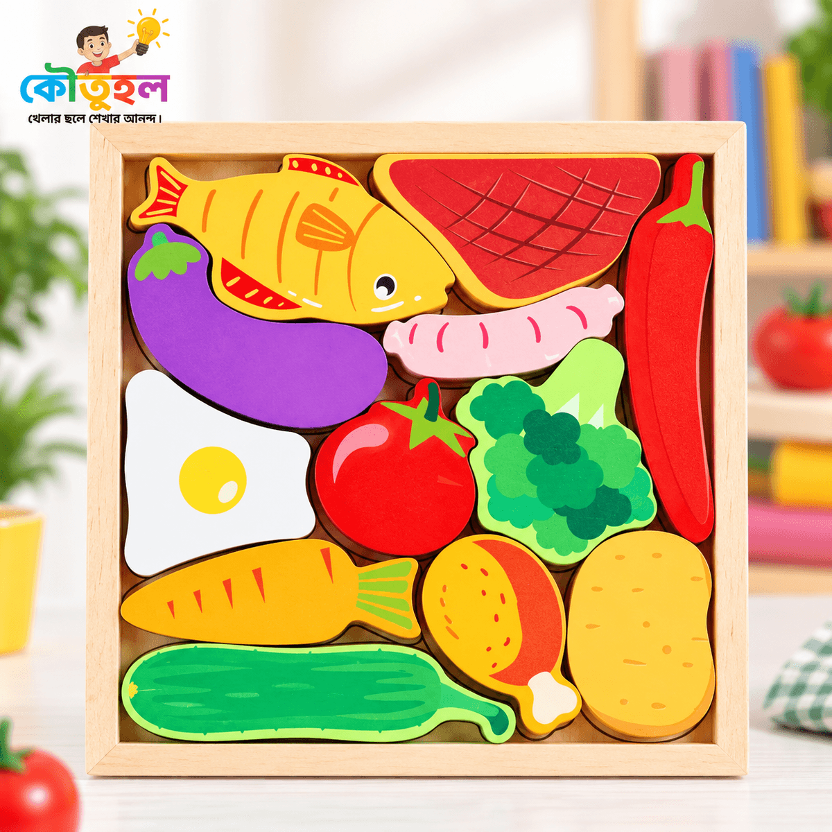 Kids Wooden Food & Vegetable Puzzle Board
